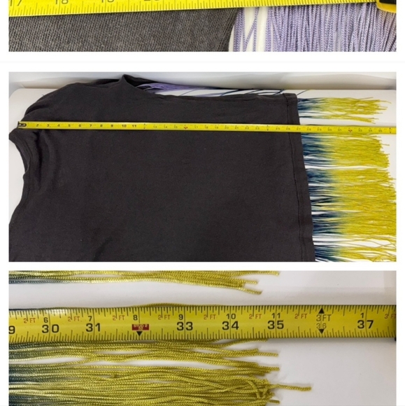 Free People Fringe Top Slouchy Ombre Tassel Short Sleeve Washed Black Gray New - Picture 7 of 7